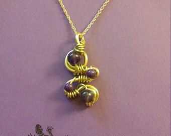 Brass and Amethyst beads wire wrapped necklace