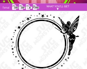 TINKERBELL SVG Circle MONOGRAM frame svg Circle Border svg Cut Files for Vinyl Cutter Heat press transfer Cricut Silhouette clipart Dxf 086