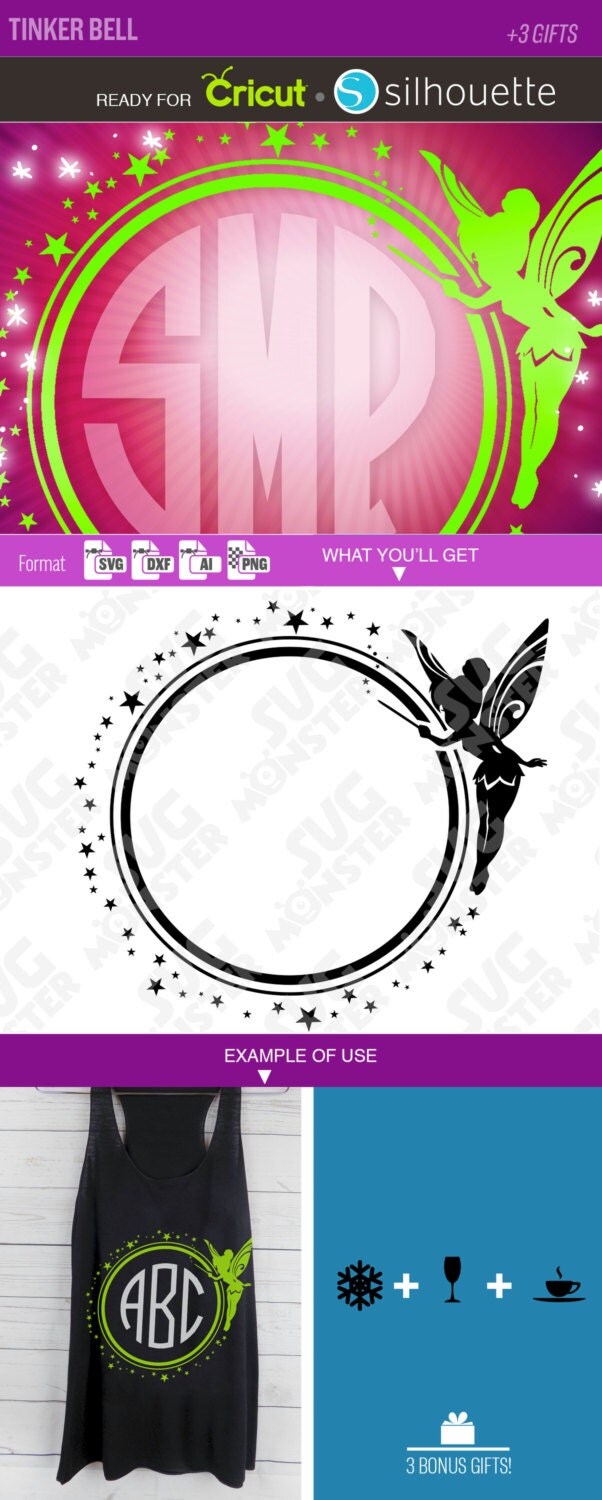 Download TINKERBELL SVG Circle MONOGRAM frame svg Circle Border svg Cut