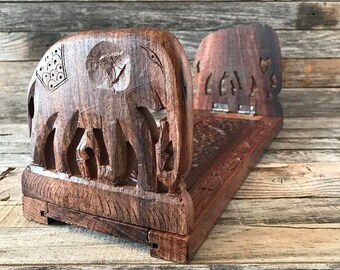 Vintage Carved Wood Folding Book Rack, Folding Wood Book Stand, Table Top Book Rack