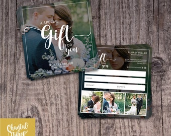 Photography Gift Certificate Template for Photographers PSD Flat card - Photoshop template 5x5 flat square card - CNPGC1604