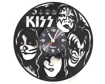 KISS Vinyl Clock Kiss Band Wall Decor Rock Band Art Music Lover Gift for Him Kiss Decor for Living Room Wall Art Record Clock
