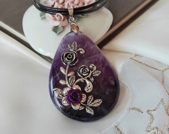 Amethyst Necklace, Unique Necklace, Amethyst Pendant, Gemstone Necklace, Flower Necklace, Filigree Necklace, Art Necklace, Vintage Necklace