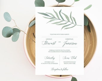 Green Wedding Invitation Printable Template DIY Wedding Invitations Instant Download Leaf Wedding Invitation Eucalyptus Wedding Invitation