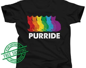 Funny Gay Pride Cat T-Shirt - LGBT Purride Shirt - Gay Rights Tee - Rainbow Cat Lover Gift - Colorful Cat Tshirt - Queer Pride Parade