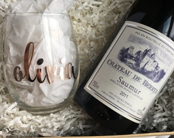 Personalized Wine Glass - Rose Gold Foil Bridesmaid Gift - Custom Wine Glass - Maid of Honor Matron of Honor - Hostess Gift