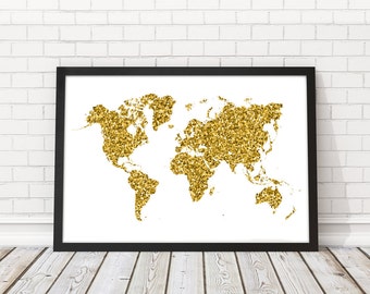 World Wall Art gold world map | etsy World Wall Art gold world map | etsy