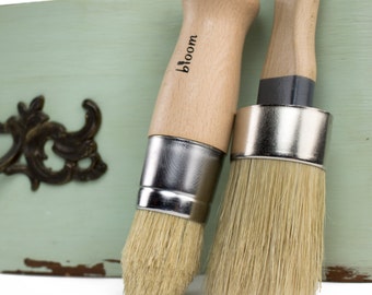Chalk Paint Brush Set with Oval Shaped Brush and Pointed Wax Brush comparable to Annie Sloan Brushes - Great for furniture and DIY