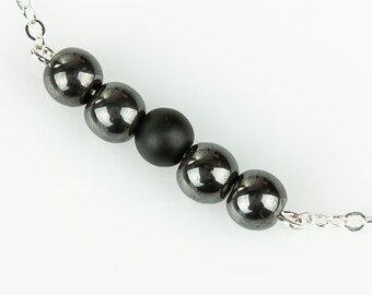 Sterling silver necklace silver jewelry hematite necklace black minimalist necklace gemstone necklace beaded necklace dainty necklace chain