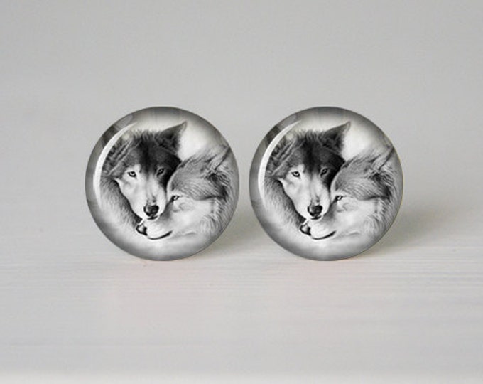 White Wolf Stud Earrings Love Animal Earrings 12mm 14mm stud earrings Forest Jewelry Woodland Sweet Gift