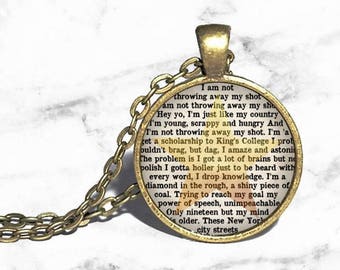 Alexander Hamilton, My Shot lyrics, Young scrapy hungry, Hamilton Musical Necklace, Musical Theatre, Broadway Jewlery, Necklace Keychain
