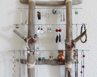 Jewelry wall driftwood and steel frame