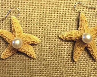 Starfish and Pearl Dangle Earrings