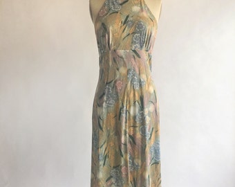 1950s 1960s Teena Paige Pastel Floral Halter Dress
