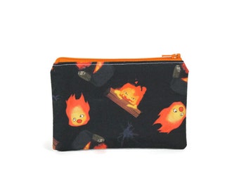 CHOOSE SIZE Calcifer Zipper Pouch / Howl's Moving Castle Bag / Make Up or Coin Pouch