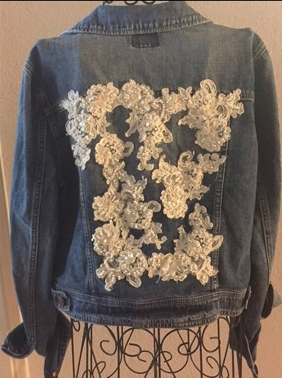 Up Cycled Jean Jacket with bridal lace western jacket