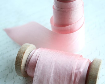 Blush Silk Ribbon Spool, 3 yards, Hand Dyed Silk Ribbon, Pink Silk Ribbon, 1.25" Wide Silk Ribbon, Silk Ribbon, Wide Silk Ribbon