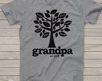 Grandpa shirt - family tree grandpa established t-shirt personalized with multiple grandkid names - great Father's Day gift MDF1-036