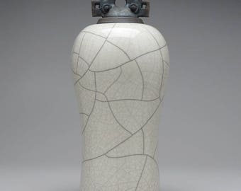 Ceramic lidded jar,urn, white and black Raku Jar with lid,large urn, large jar, art pottery,wheel thrown,handmade