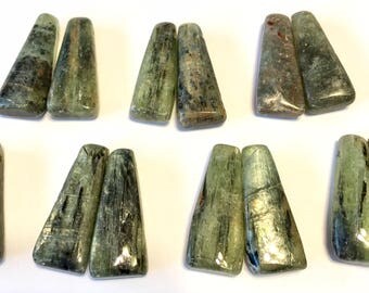 Green Kyanite top drilled smooth polished flat trapezoid drops one pair