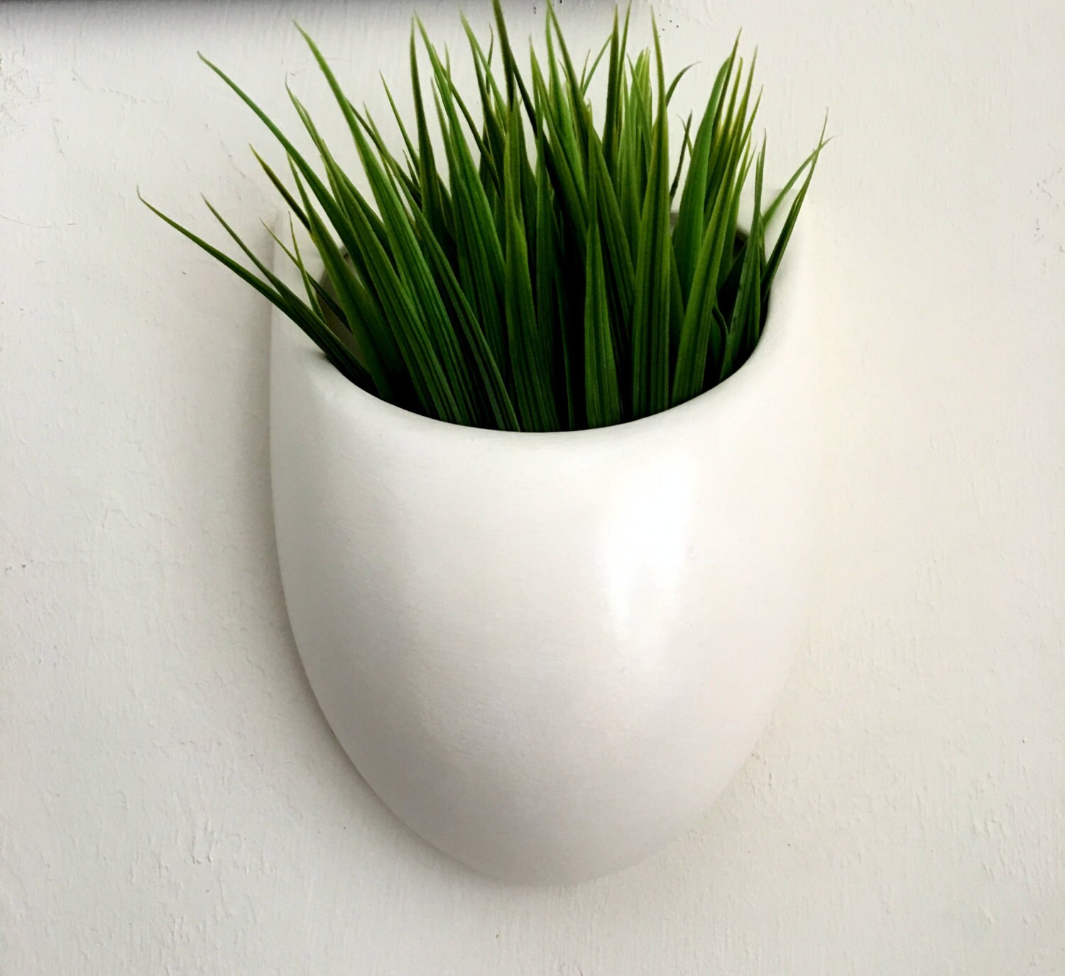 Ceramic Wall Planter White Curved Wall Pocket Hand by sewZinski