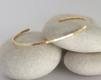 Solid Gold Cuff Bracelet, Hammered Solid Gold Bangle, Simple Stacking Cuff