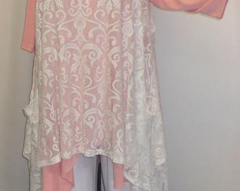 Coco and Juan, Plus Size Top, Lagenlook, Layering Top, Plus Size Tunic, White Lace, Women’s Tunic , Size 2 Fits 3X,4X Bust to 60 inches