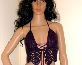 Hand Crochet Cropped Top, Festival top, Cropped Halter Top, Lacy Tank Top, Summer Halter Top, Club Wear, hippie festival top, in WHITE
