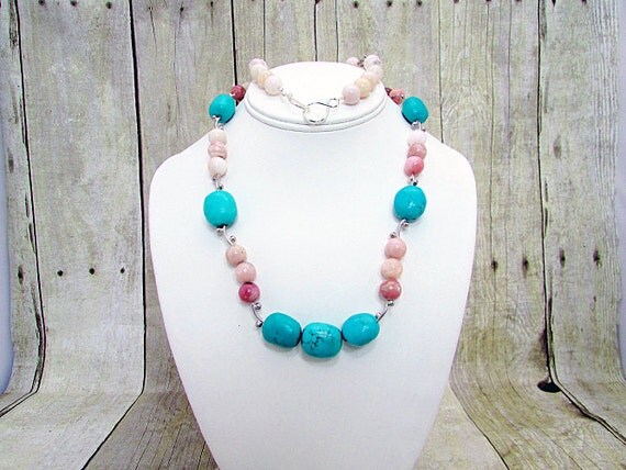 Turquoise Opal and Silver Opera Length Necklace T52