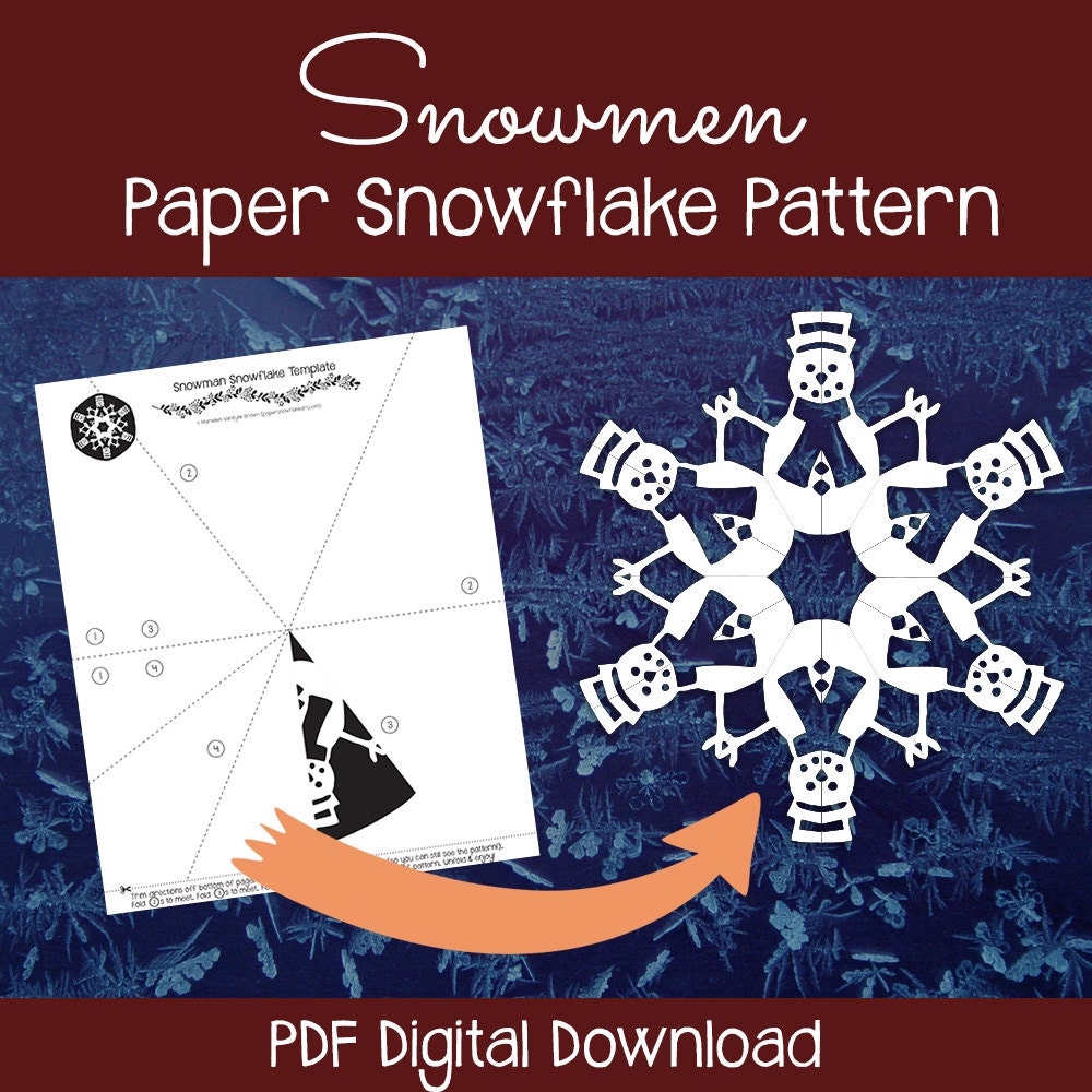 Snowmen Paper Snowflake Pattern PDF Digital Download Paper