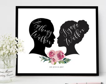 Wedding Guest Book Alternative Canvas Sign, Roses Flower Wedding Welcome Signs, Personalized Silhouette Reception Poster Guestbook Ideas