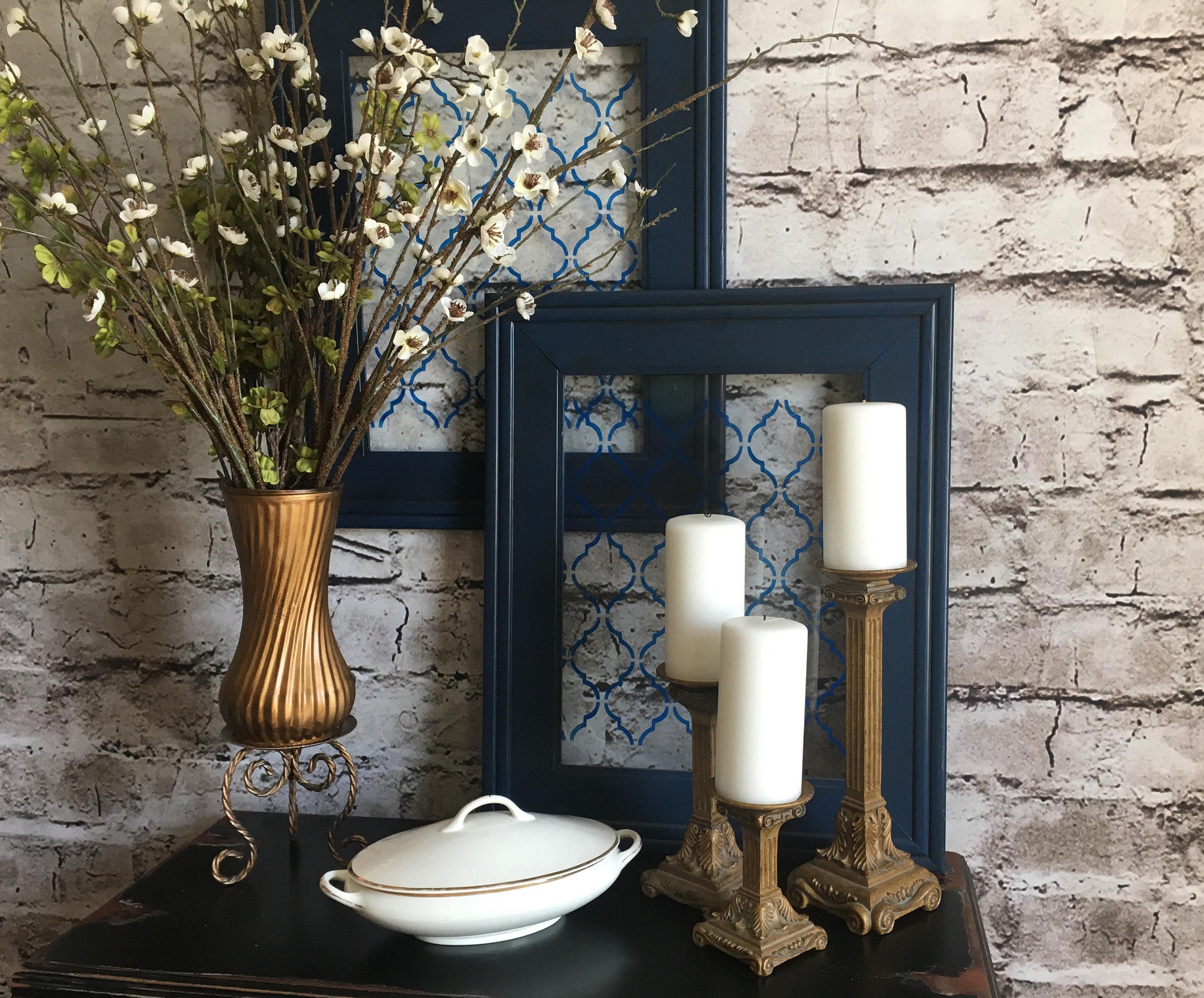 Framed blue Navy glass artnavy frames painted glass art