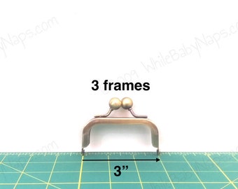 3 antique brass 3x1.5 metal coin purse frames