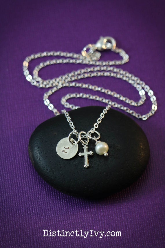 Girls Cross Necklace Baptism Gift First by DistinctlyIvy on Etsy