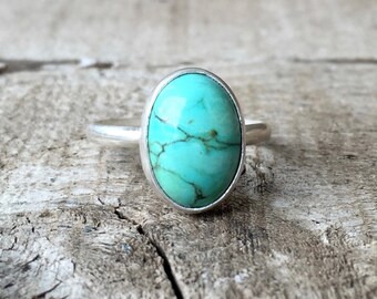Elegant Solitaire Veined Oval Turquoise Sterling Silver Ring | Boho | Rocker | Turquoise Ring | Sterling Silver Ring | Choose Your Stone