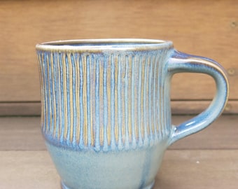 Handmade Ceramic Coffee Mug Tea Cup, Rustic Variegated Blue, 16 oz Porcelain Gift Idea for Him, Artisan Pottery by Licia Lucas Pfadt