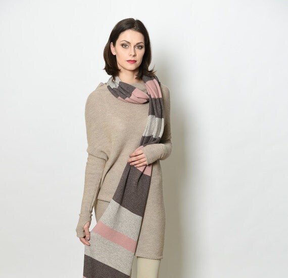 Cashmere wrap, cashmere scarf, knit scarf, knitted scarf, pink scarf, brown scarf, wool scarf women