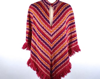 Colorful Poncho with Fringe by Bobbie Brooks, WPL Union Made, Lightweight Wool Poncho