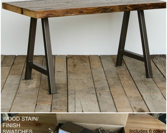 Farmhouse Dining Table with 2" thick wood top. Buy a Finish/stain sample kit here to see them. Custom orders turnaround 4-5 weeks.