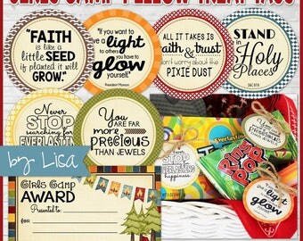 LDS YW Girls Camp Pillow Treats, YW Gift Tags, Gift Ideas, Girls Camp Handout + Girls Camp Award Certificate - Printable Instant Download