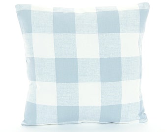 Blue White Buffalo Check Pillow Throw Pillow COVER Soft Slate Blue Couch Pillow Shabby Chic Bedding Nursery Pillow ALL SIZES One or More
