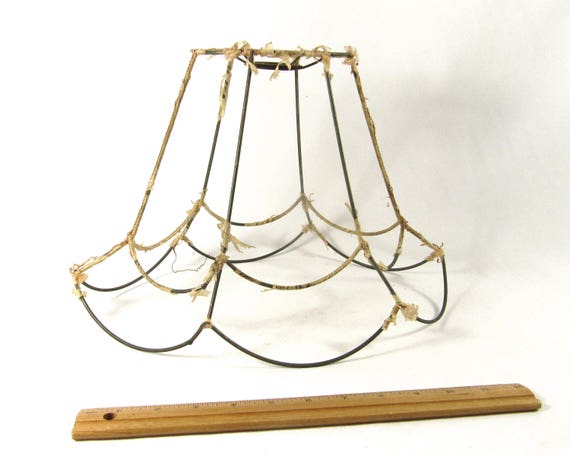Antique Lamp Shade Wire Frame Oval Scalloped for Table Floor