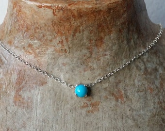 Turquoise choker necklace - 5mm genuine Turquoise choker necklace in Sterling Silver or Gold