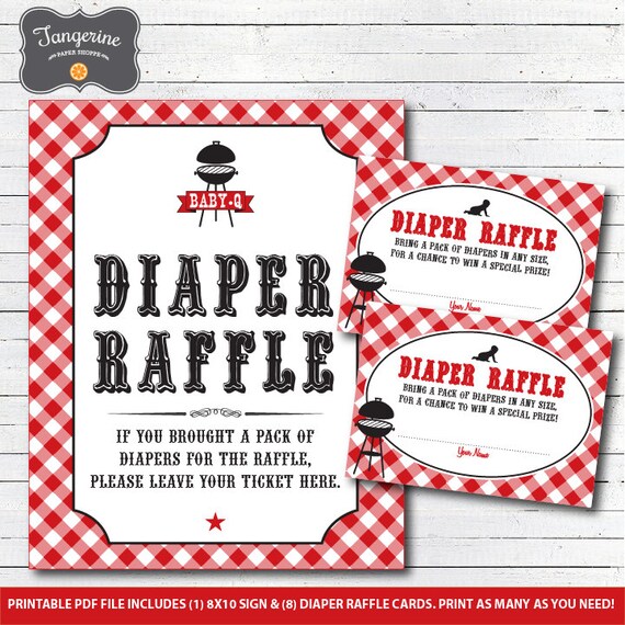 Baby Q Diaper Raffle Cards and Sign BBQ Baby Shower Diaper