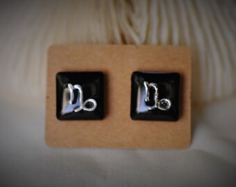 Wood Stud Earring, Zodiac Earring, Constellation Earring, CAPRICORN Sign Stud Earring ~ 12 mm - Unisex / Casual / Minimalist