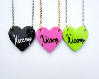 Sale! Xicanx Heart Necklace (Choose: Heart Color & Chain Color)
