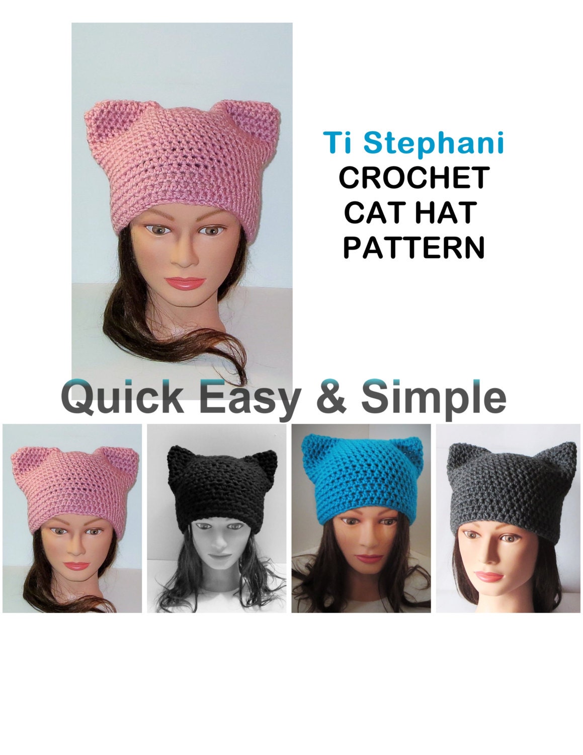 CAT HAT PATTERN Simple Crochet Pattern Kitty Cat Hats Cat