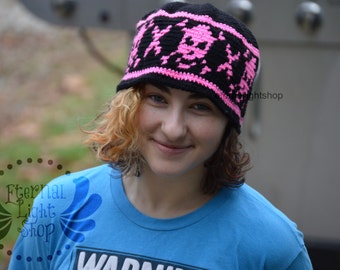 ALL SIZES/COLORS Skull & Cross Bones Crochet Beanie