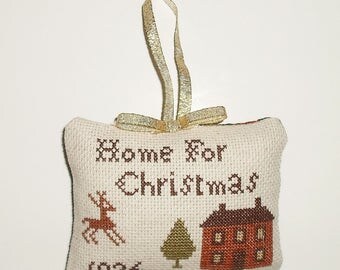 Finished Cross Stitch Primitive Tuck Pinkeep Christmas Decor Decorative Ornament Pillow Ready to Ship