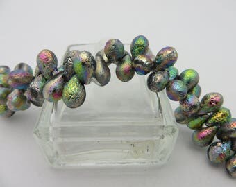 New Listing! 9X6mm NORTHERN LIGHTS Etched Drops Teardrops Shimmering Finish ( 25 Beads ) Full Strand ! ALWAYS Low Shipping!